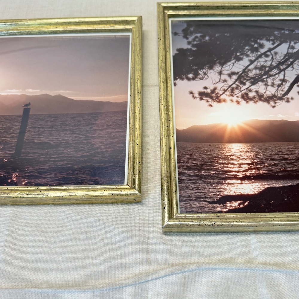 Vintage Framed‎ Sunset Photography Pair Gold Tone Frames Wall Decor 1980s - Picture 7 of 11